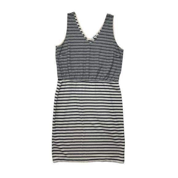 THREE DOTS Multi Stripe Terry Knit Sleeveless Dress Size XL Navy Blue Ivory Soft - Picture 4 of 10